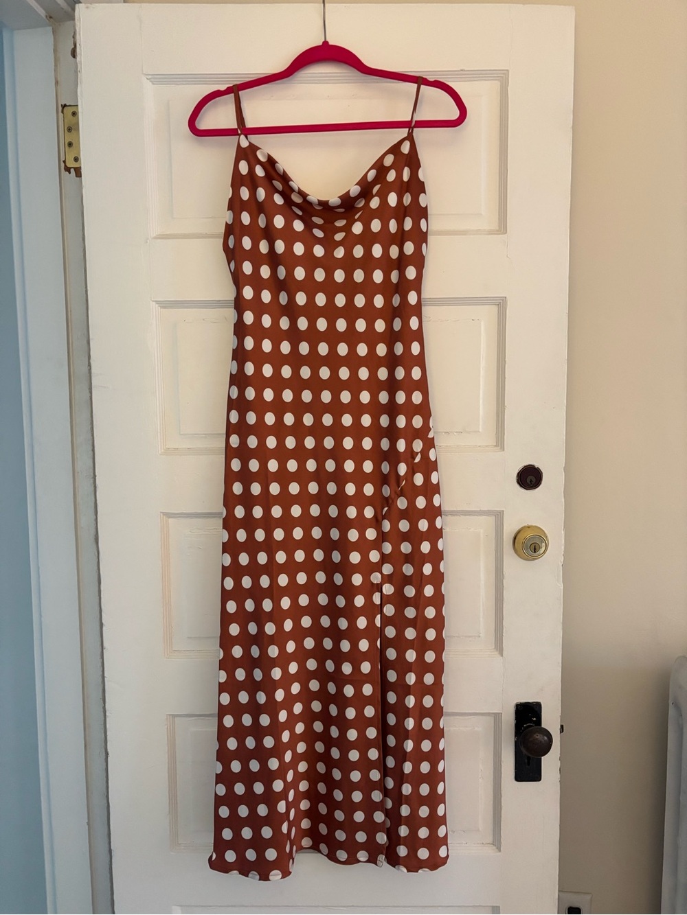 Brown Polka Dot Slip Maxi Dress